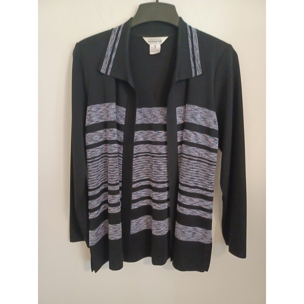 Exclusively Misook Sweater Open Front Cardigan M Church Career Black Purple